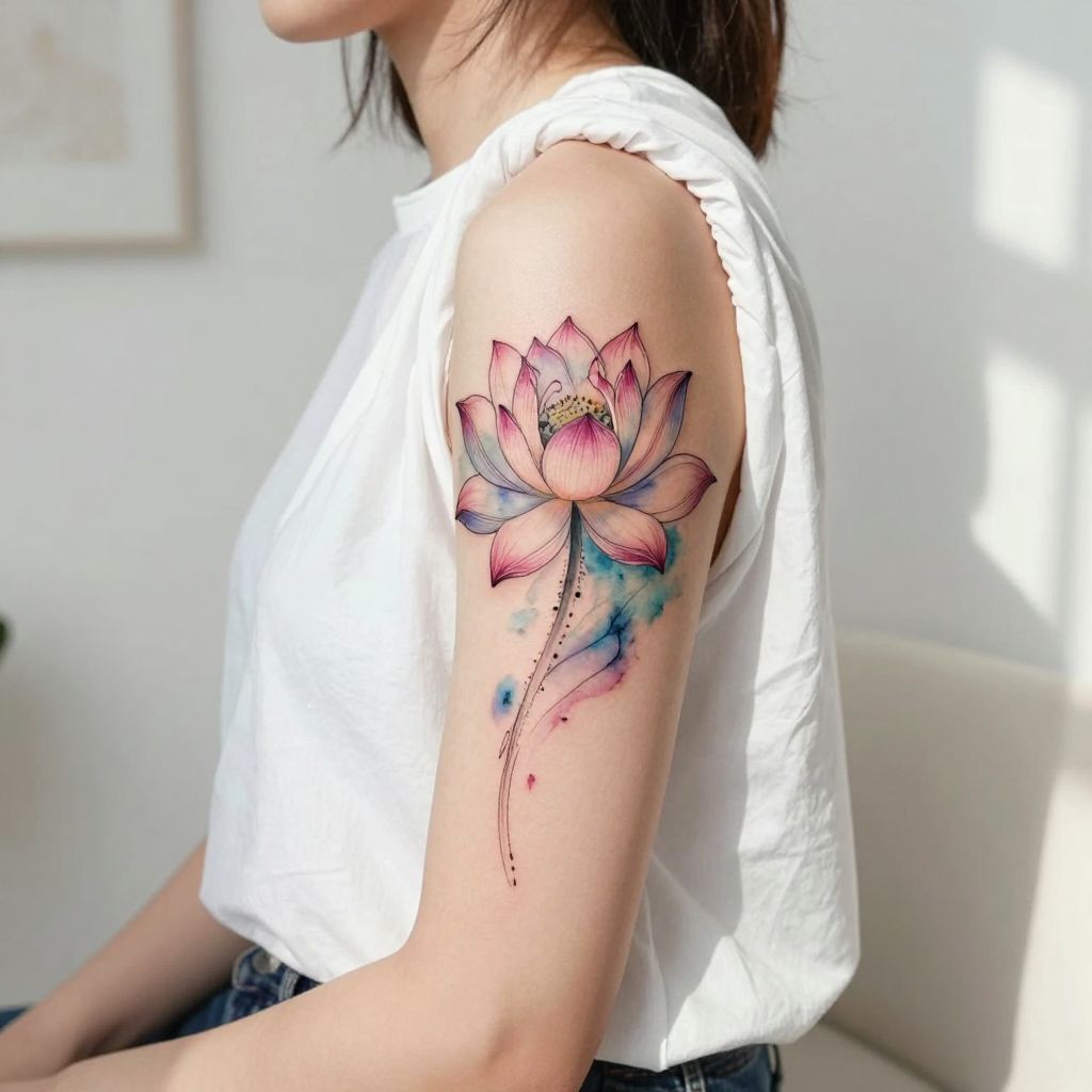 Watercolor Lotus on the Forearm