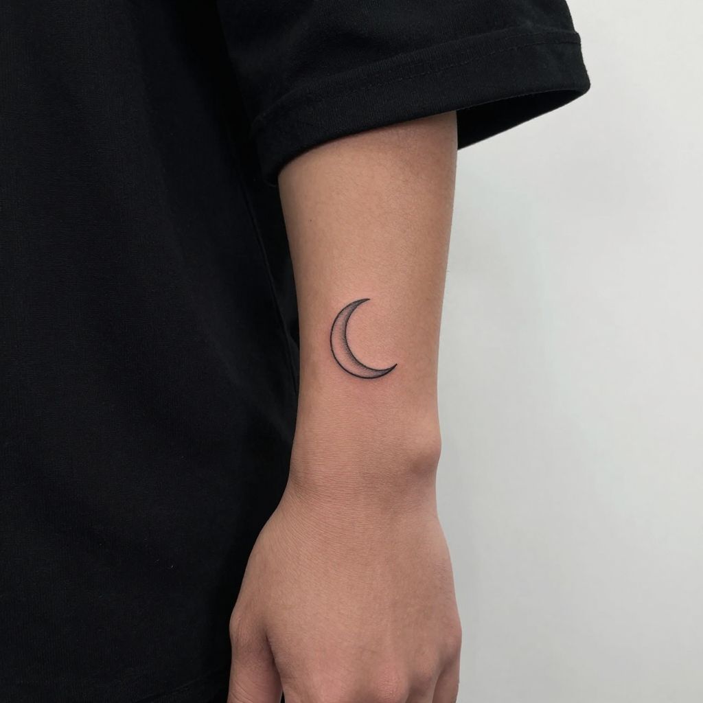 Tiny Crescent Moon finger tattoo idea