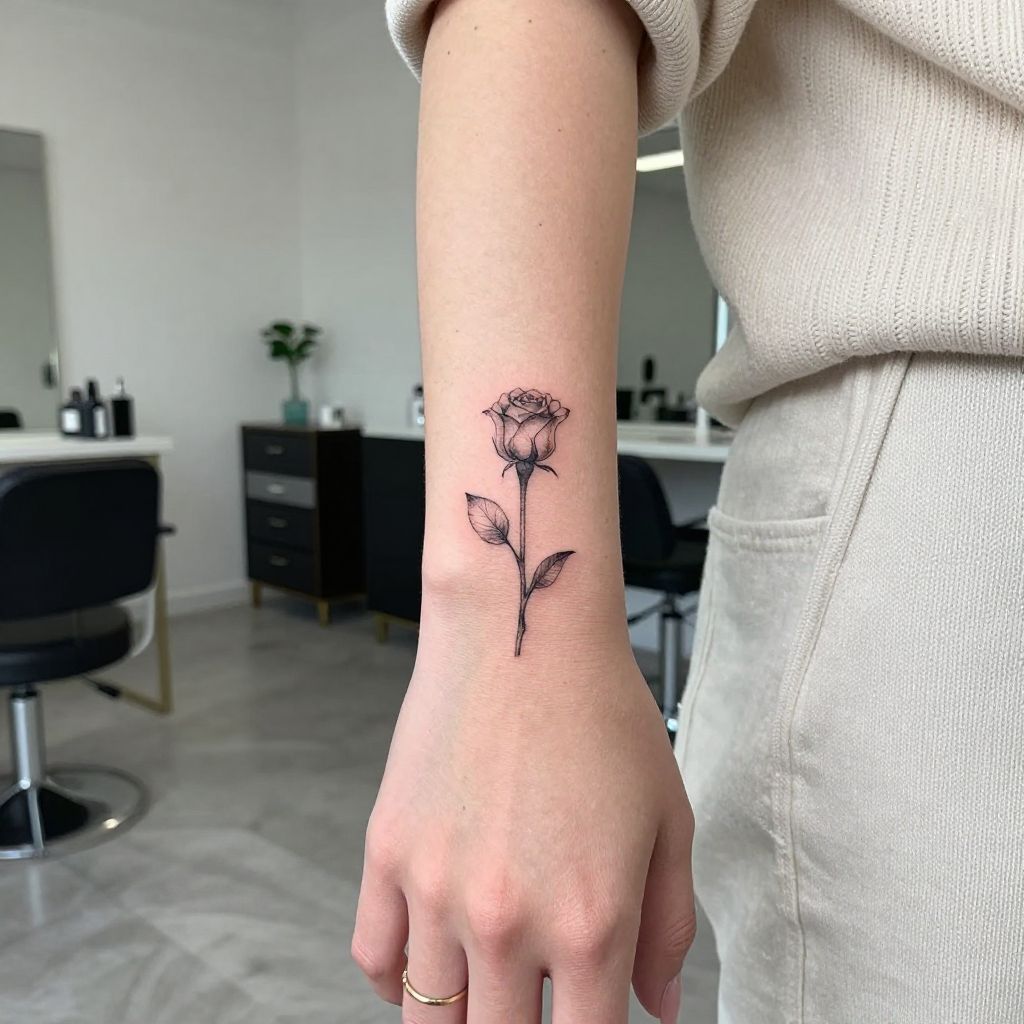 Tiny Flower Stem finger tattoo idea