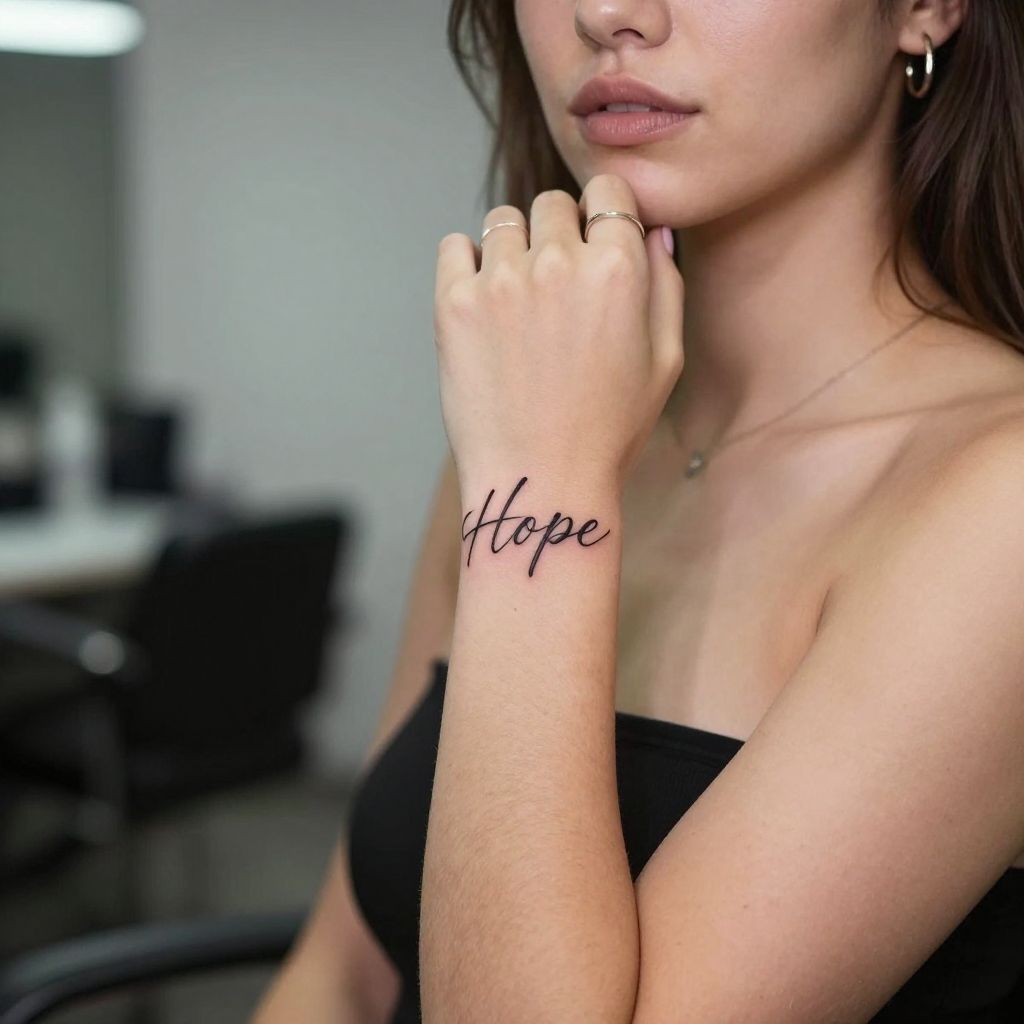 Single Word Script finger tattoo idea