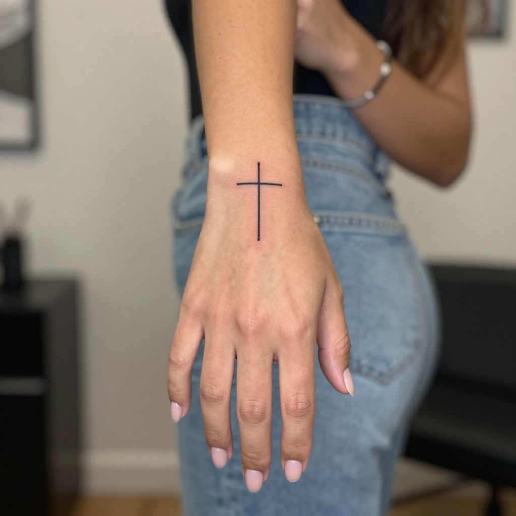 Tiny Cross finger tattoo idea