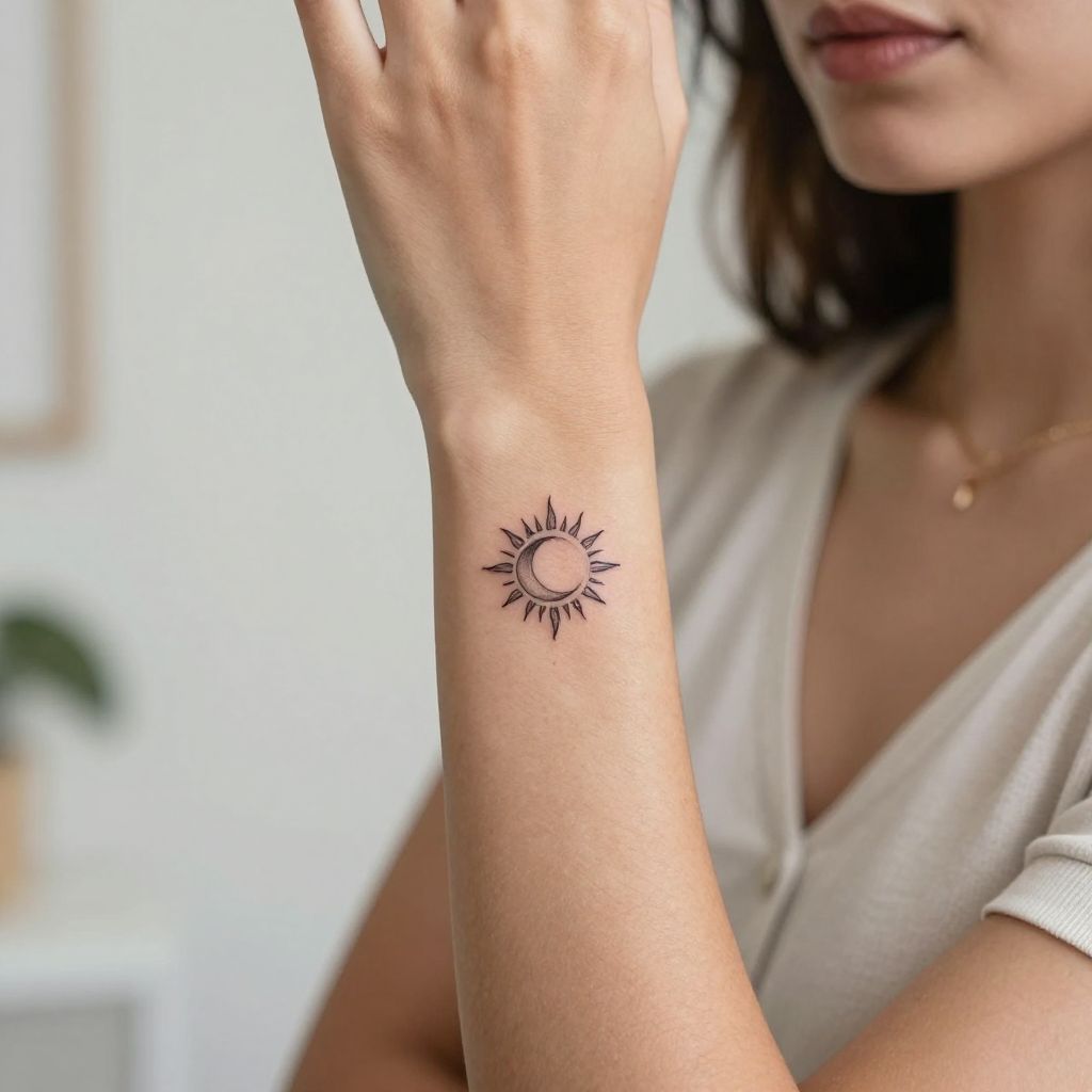Tiny Sun and Moon tattoo idea