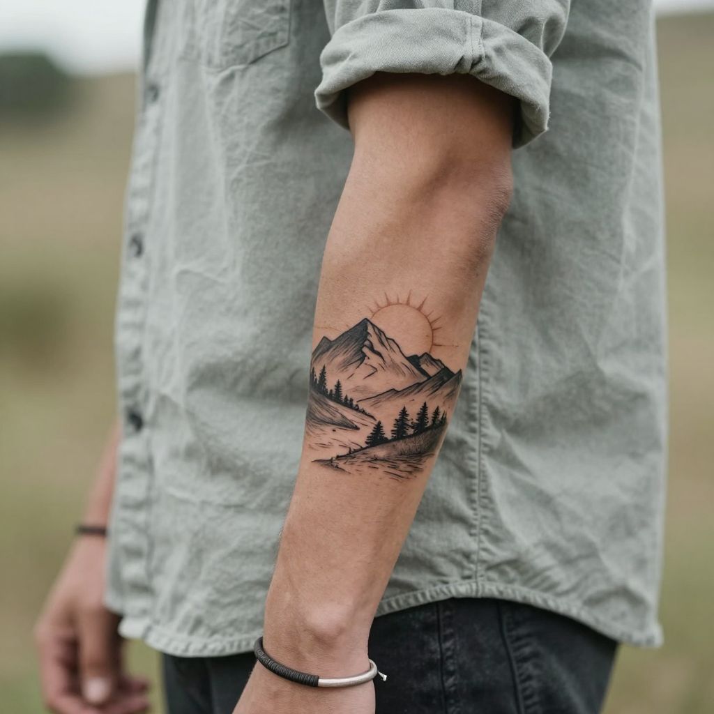 Mountain and Sun Tattoo