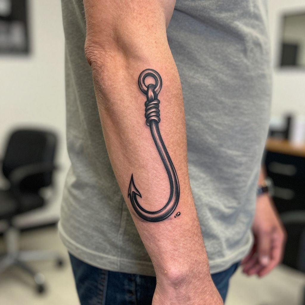 Classic Fishing Hook with Realistic Shading