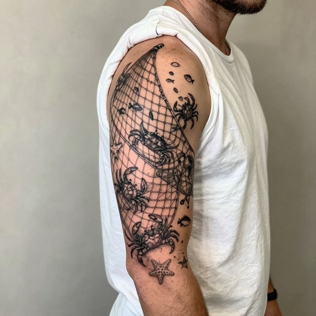 Fishing Net with Small Sea Creatures