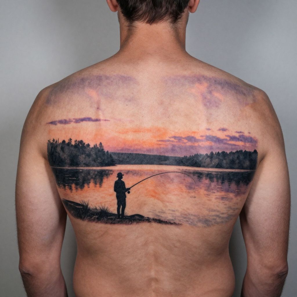 Fishing Scene Landscape Tattoo