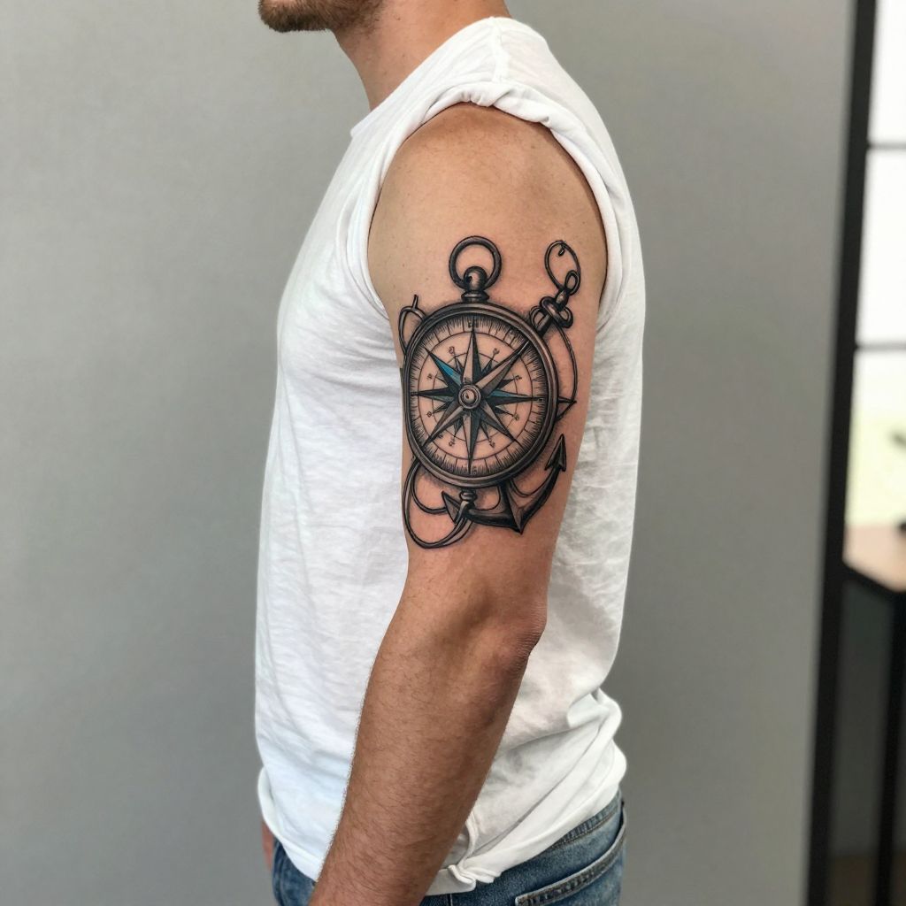 Nautical Compass with Fishing Elements