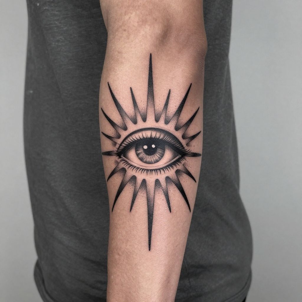 Eye with rays flash tattoo ideas