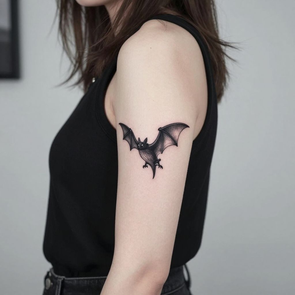 Tiny bat in flight flash tattoo ideas