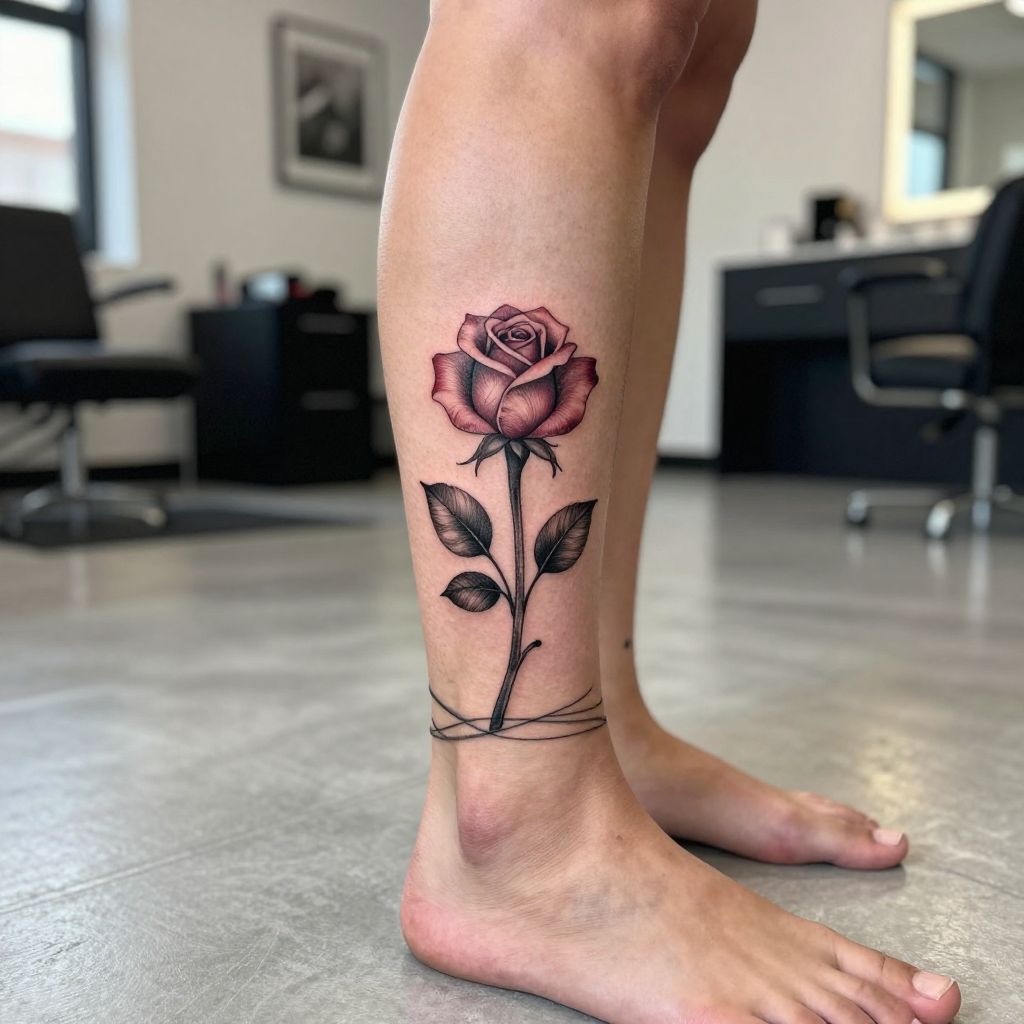 Rose Wraparound Ankle Tattoo