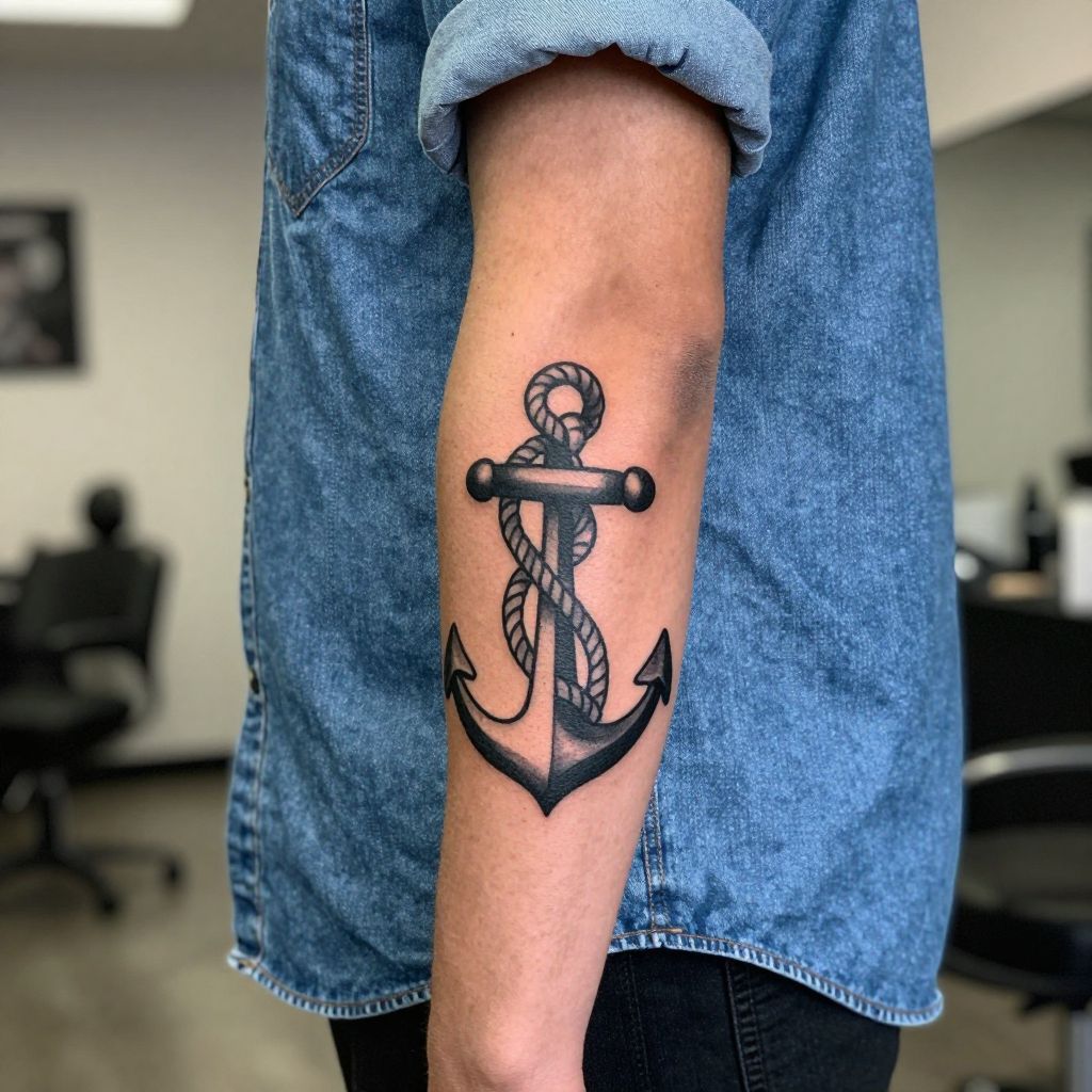 Anchor with Rope forearm tattoo idea