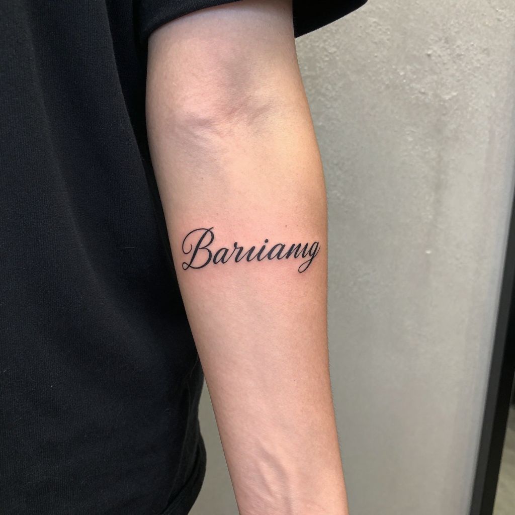 Script With Personal Word forearm tattoo idea