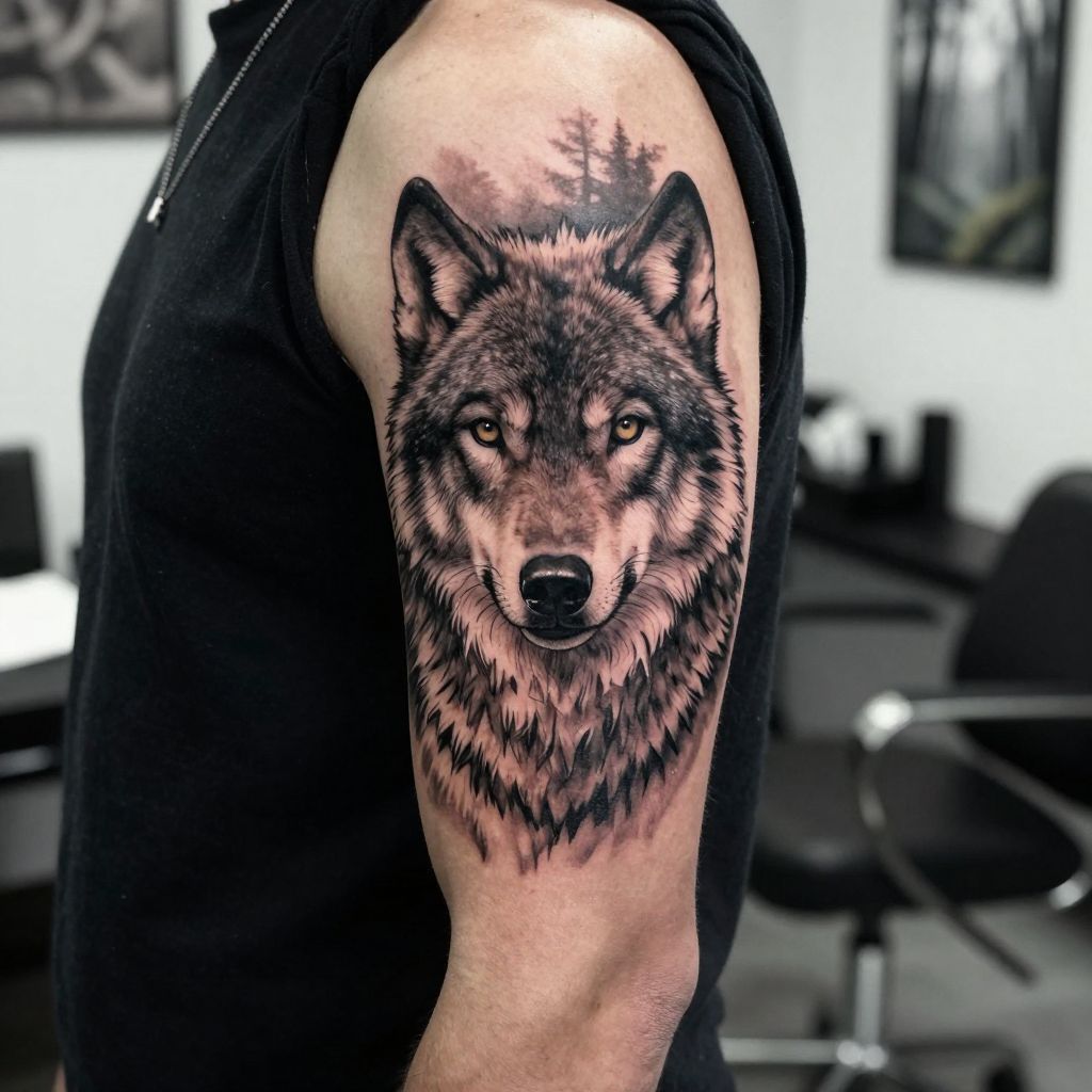 Wolf Portrait forearm tattoo idea