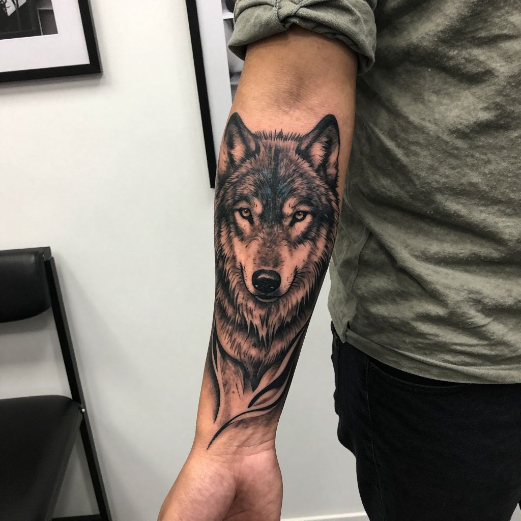 Wolf forearm tattoo ideas for men