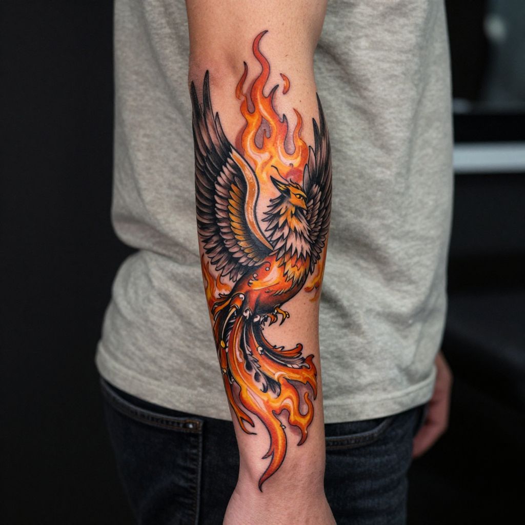 Phoenix forearm tattoo ideas for men