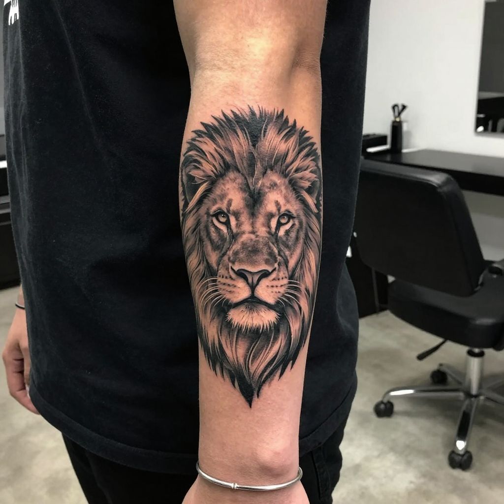 Lion forearm tattoo ideas for men