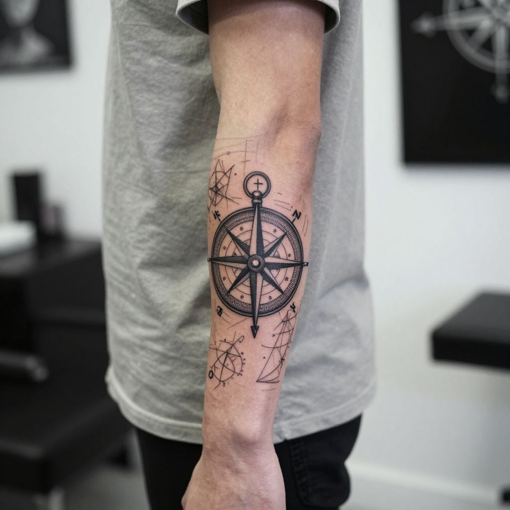 Compass forearm tattoo ideas for men