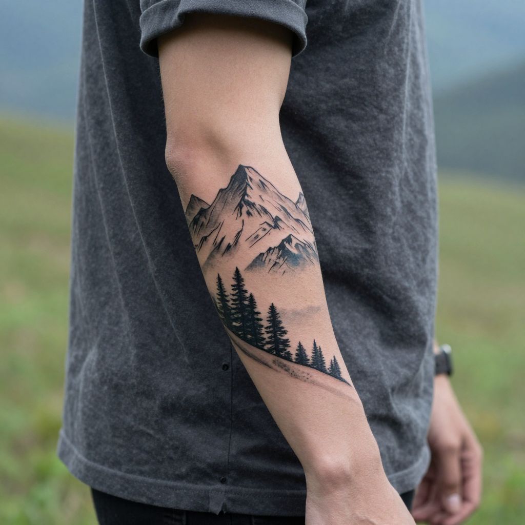 Mountain forearm tattoo ideas for men