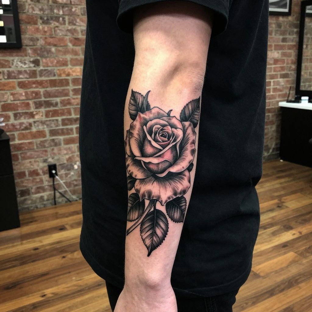 Rose forearm tattoo ideas for men