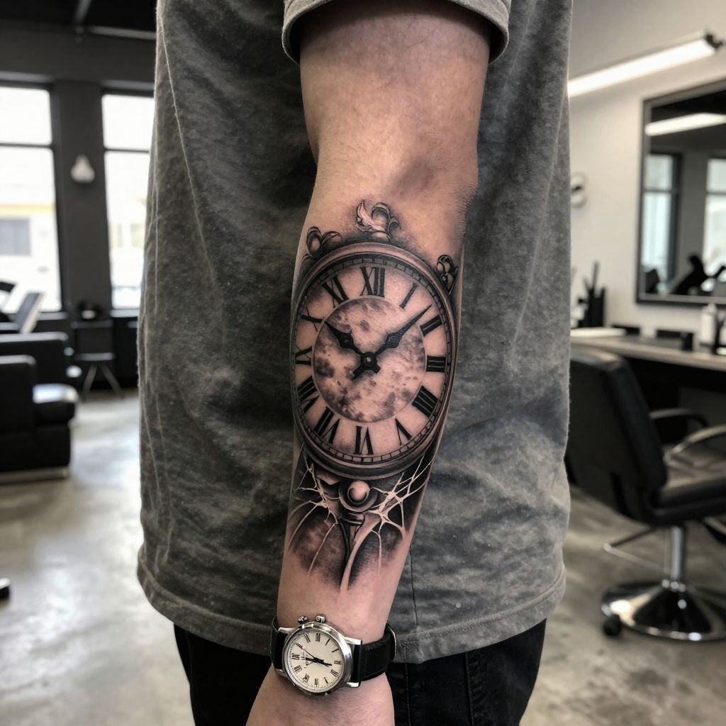 Clock forearm tattoo ideas for men