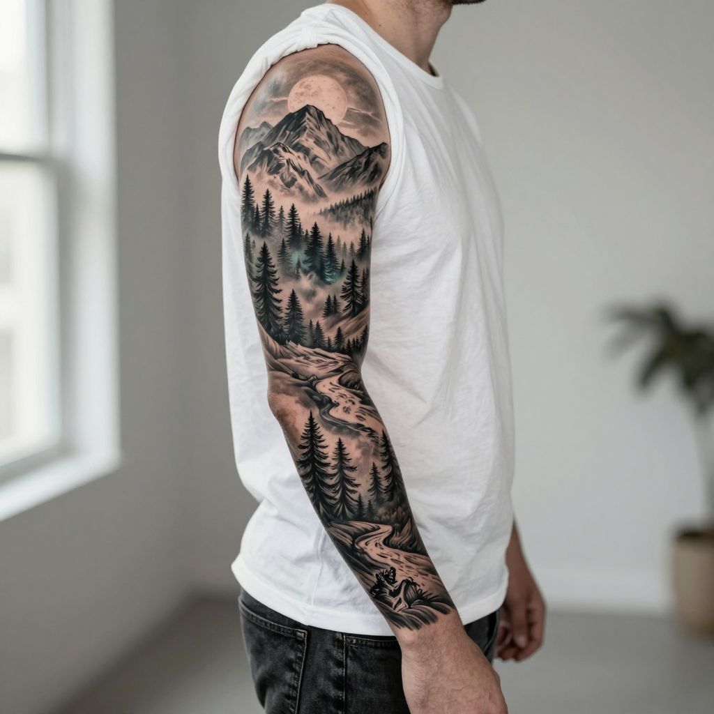 Nature Landscape Sleeve full sleeve tattoo idea