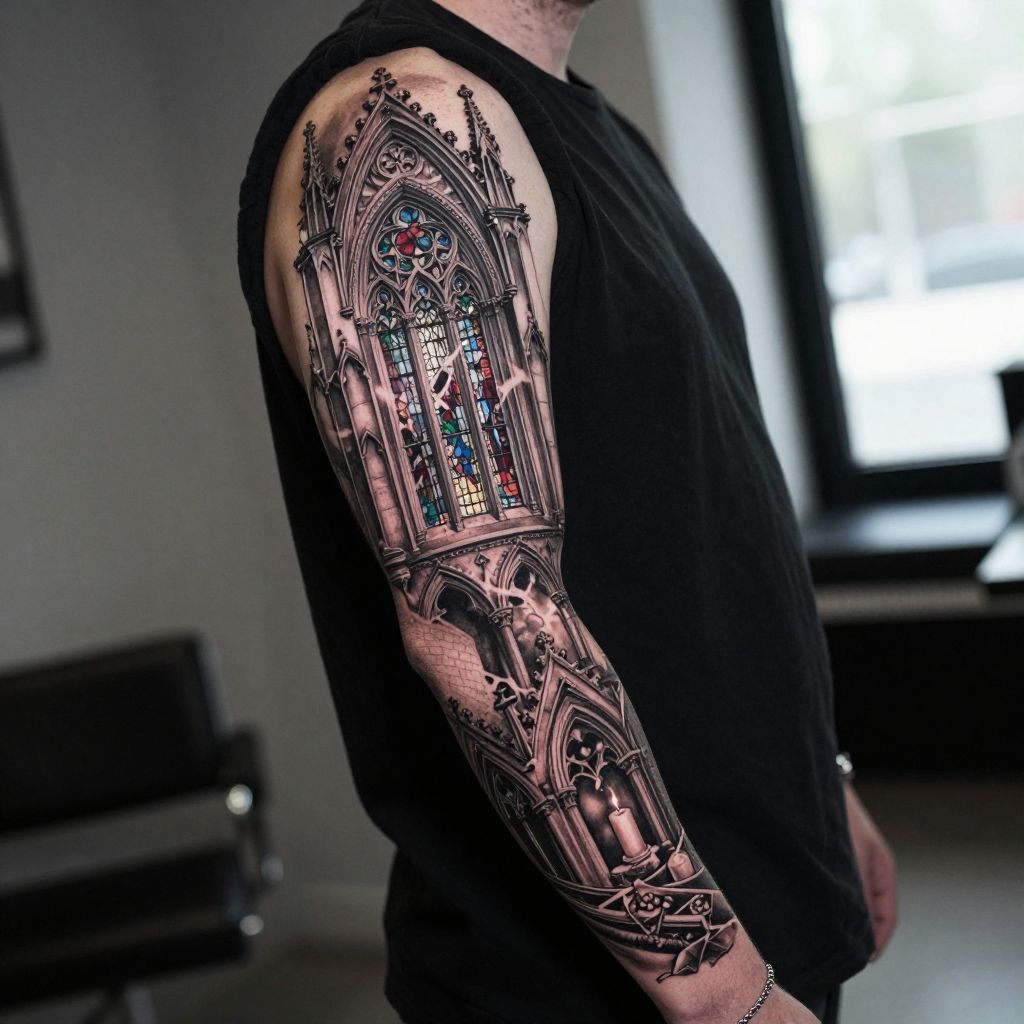 Gothic Cathedral Sleeve full sleeve tattoo idea