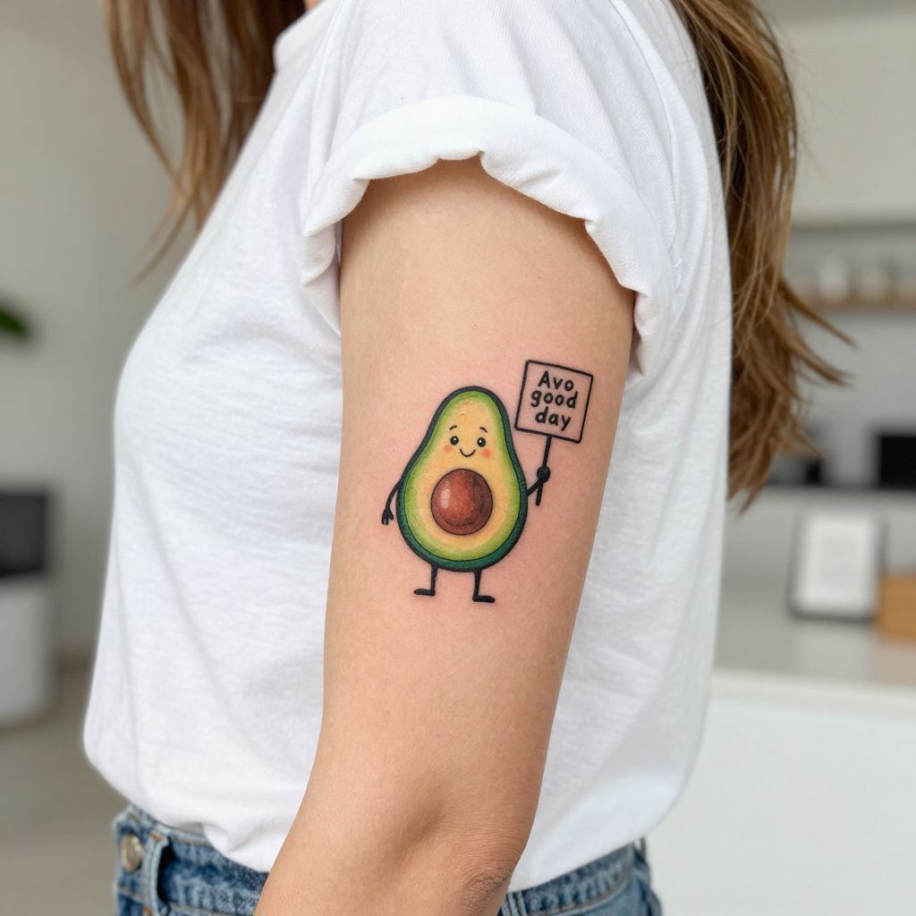 The Punny Avocado Character Tattoo