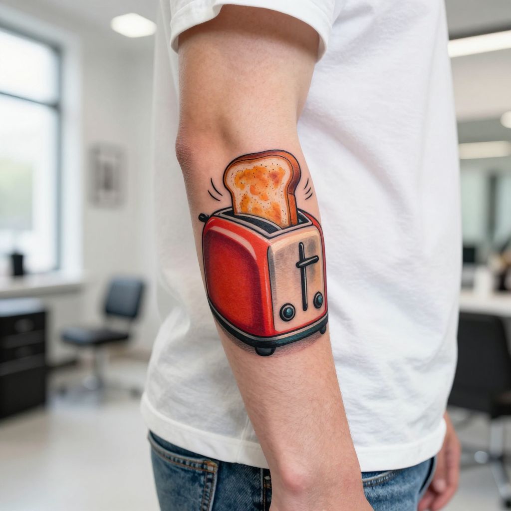 The Toaster with Toast Flying Out Animation Tattoo