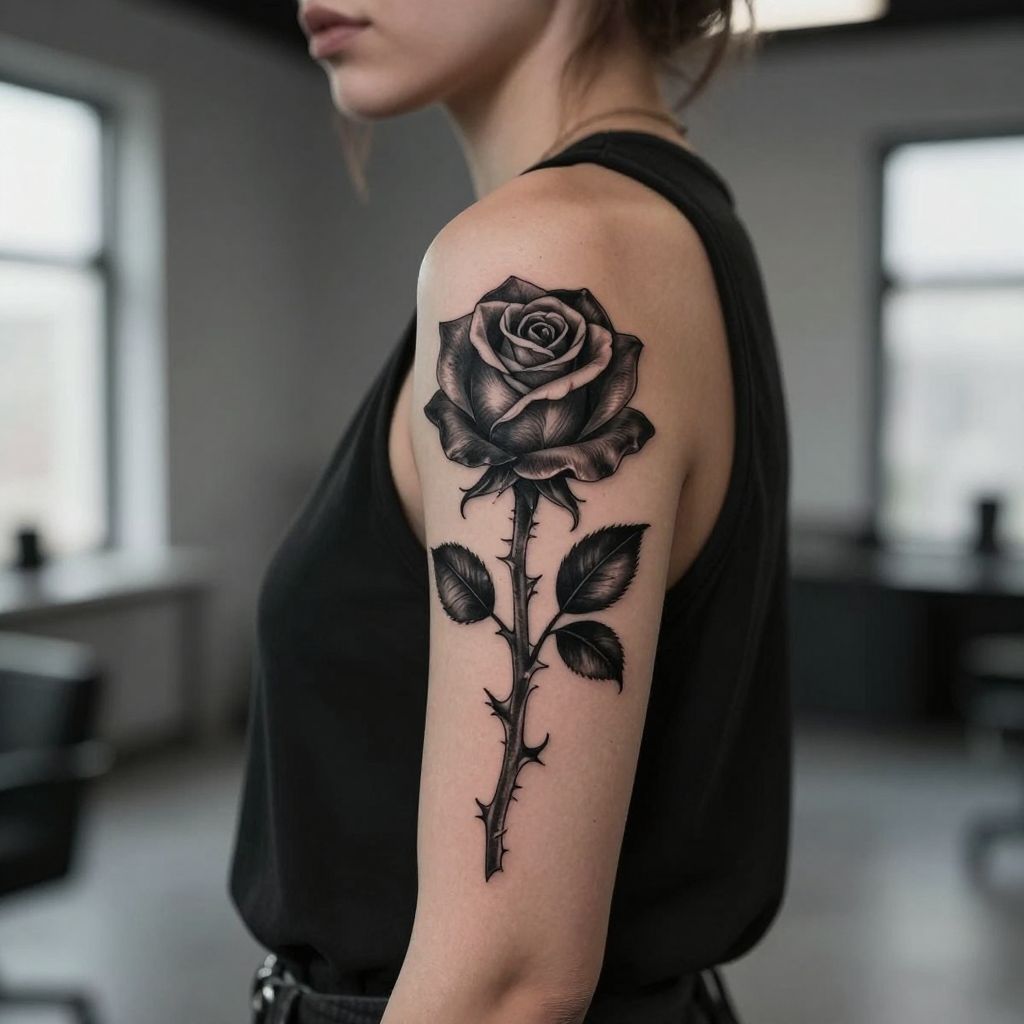 Black Rose and Thorn Cluster goth tattoo idea