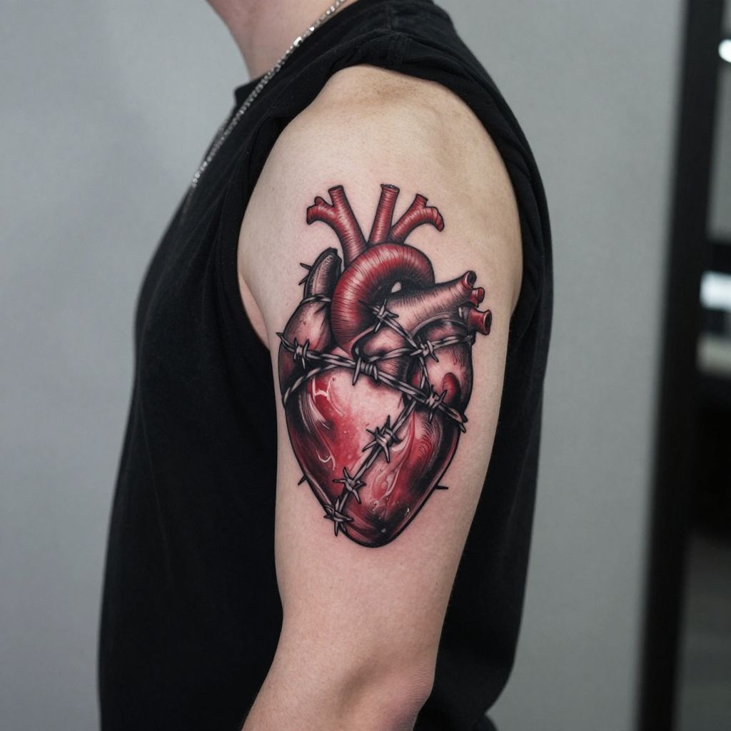 Mourning Heart with Barbed Wire goth tattoo idea