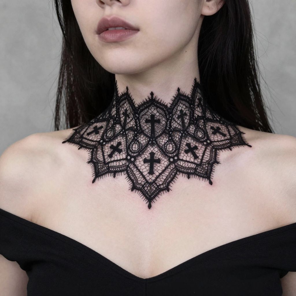 Lace Collar with Small Crosses goth tattoo idea