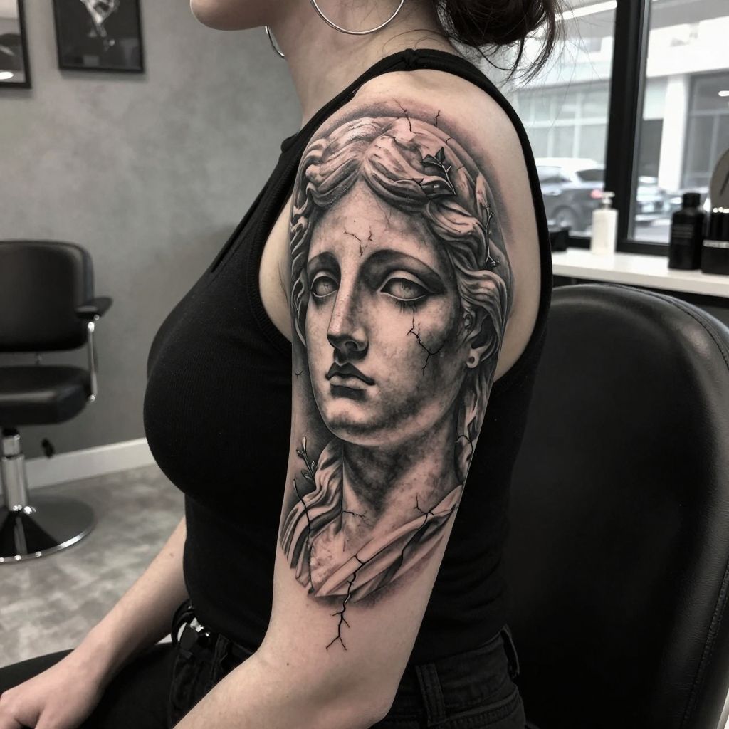 Gothic Statue Face with Cracks goth tattoo idea