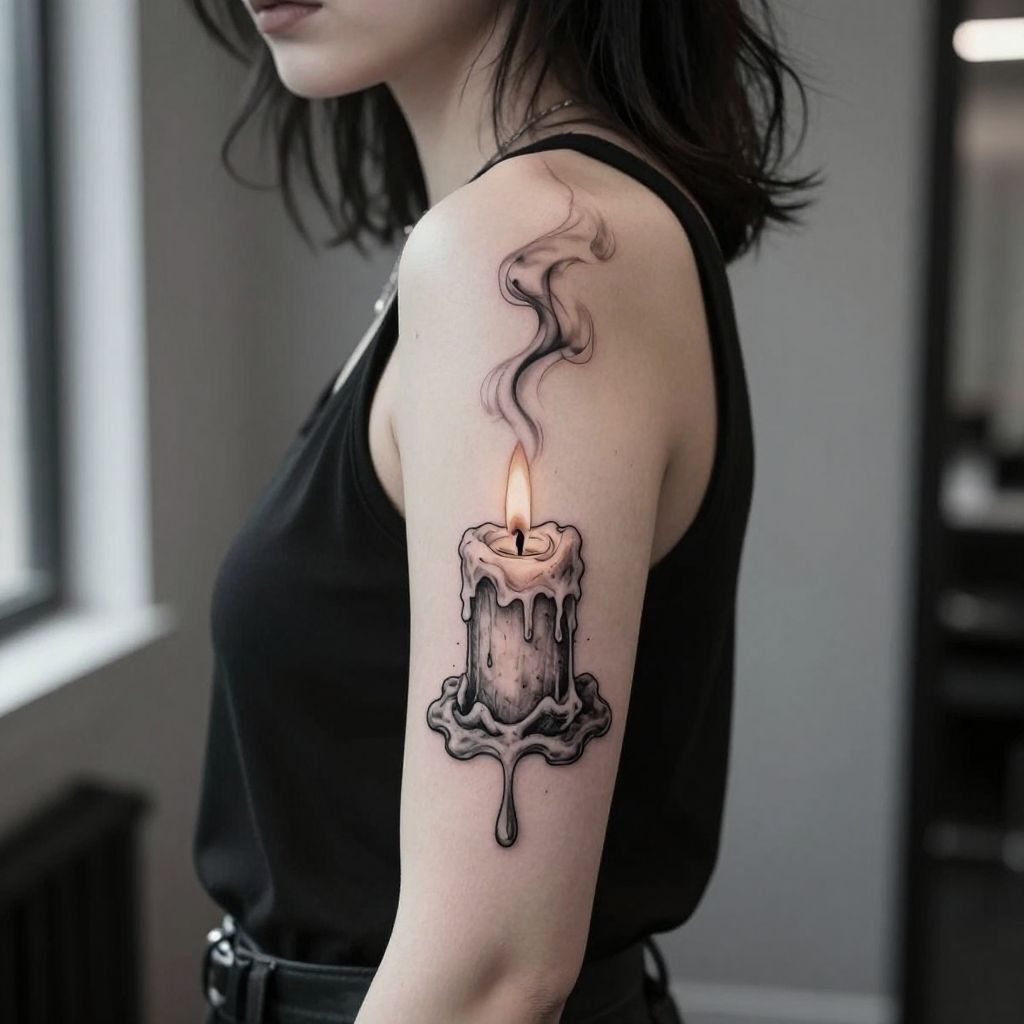 Candle with Melting Wax and Smoke goth tattoo idea