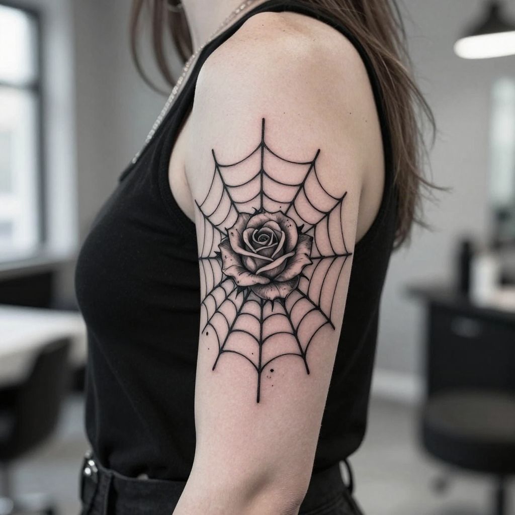 Spiderweb with Hidden Rose goth tattoo idea