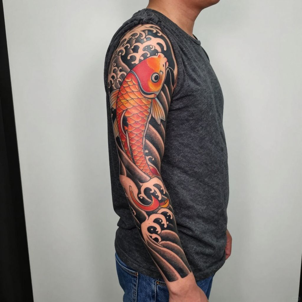 Japanese Koi and Waves Half Sleeve