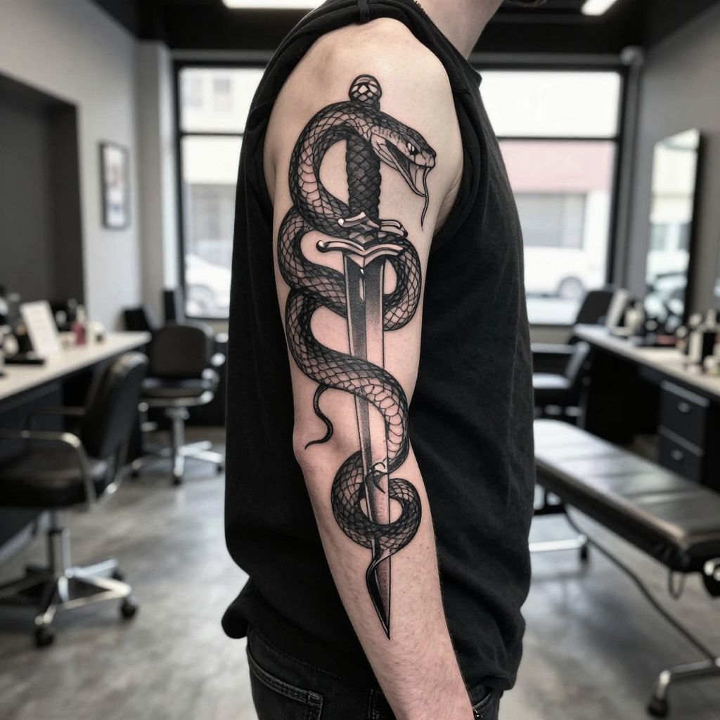 Snake and Dagger Half Sleeve