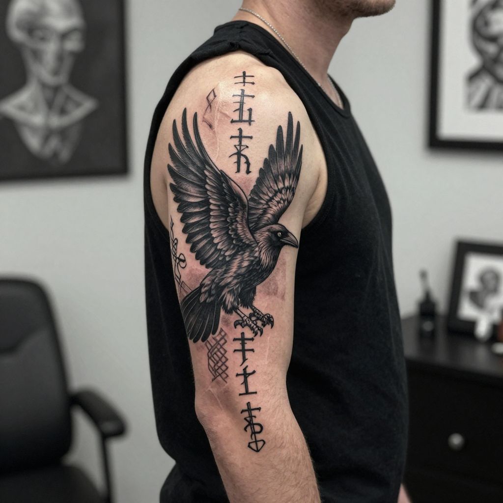 Norse Rune and Raven Half Sleeve