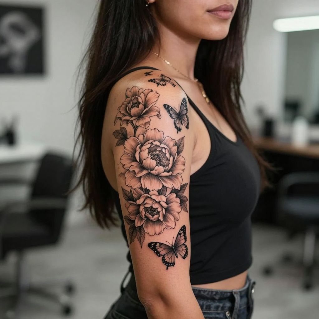 Floral and Butterfly Half Sleeve