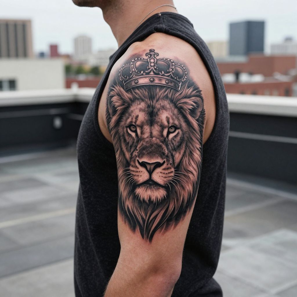 Lion and Crown Half Sleeve