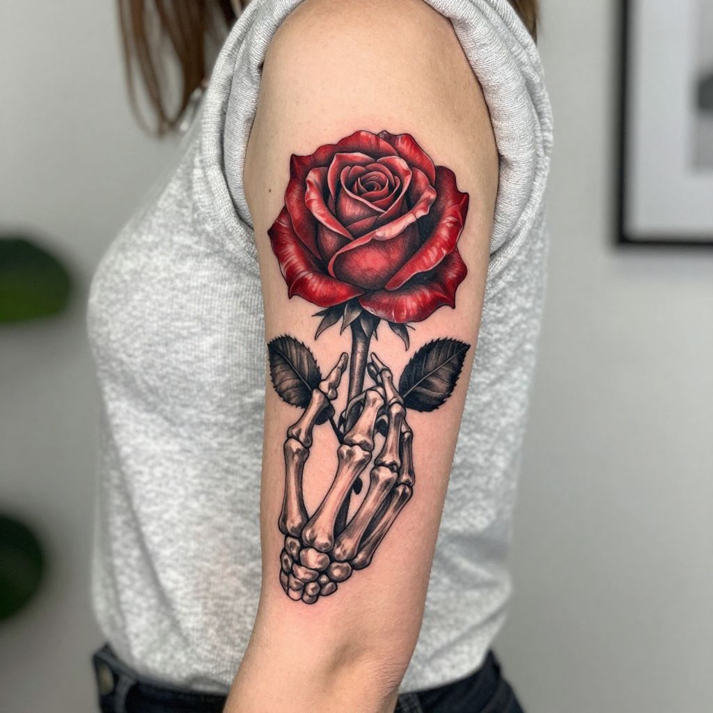 Skeleton Hands Holding a Rose