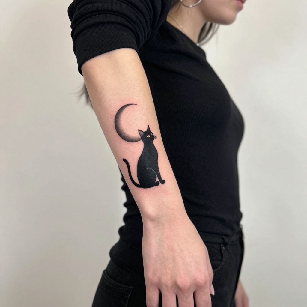 Elegant Black Cat Silhouette with Moon