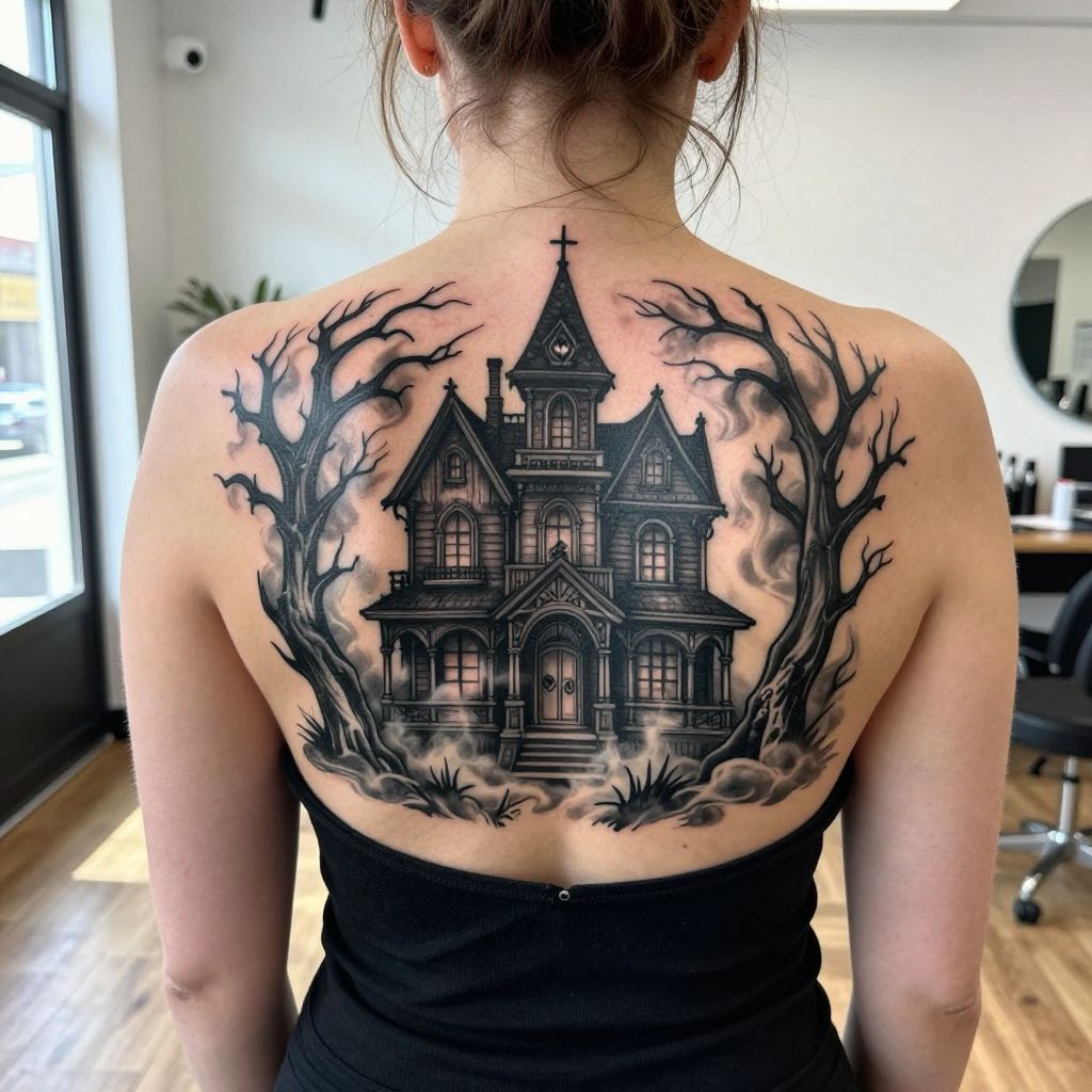 Haunted House with Swirling Fog