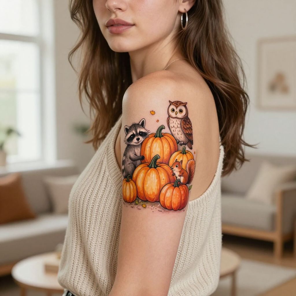 Cute Pumpkin Patch with Friendly Critters