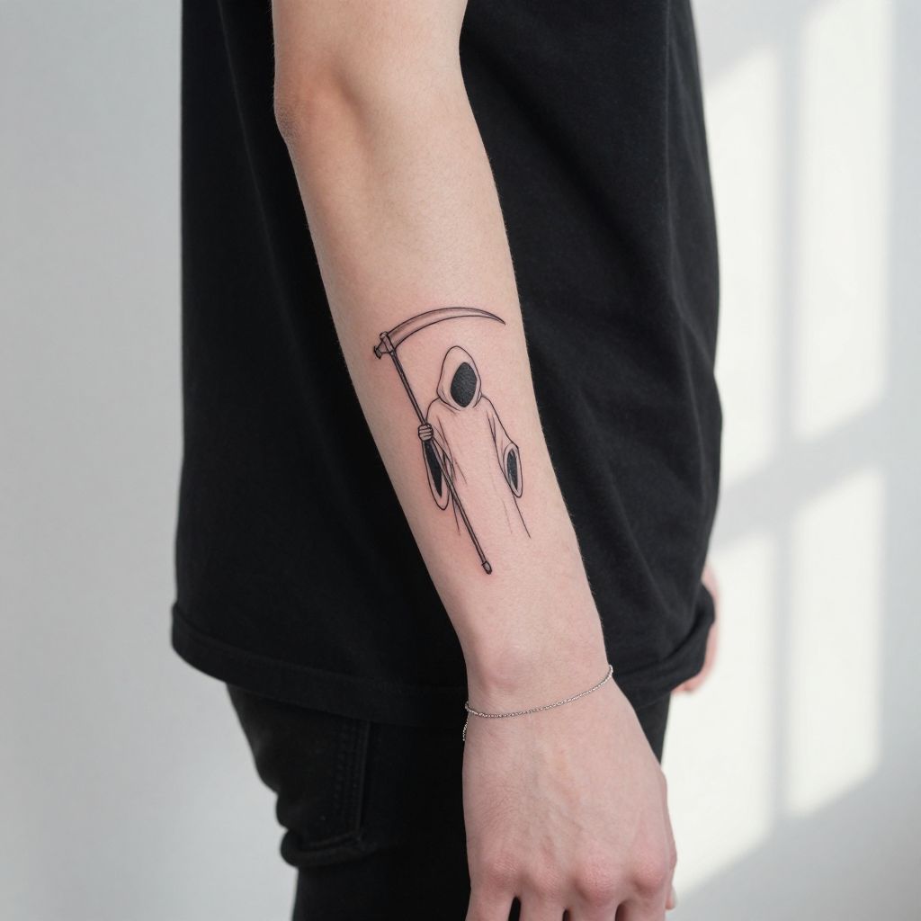 Grim Reaper Minimalist Line Art