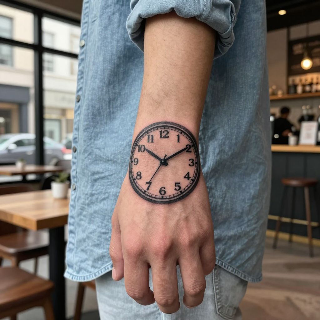 Clock Face hand tattoo idea for men