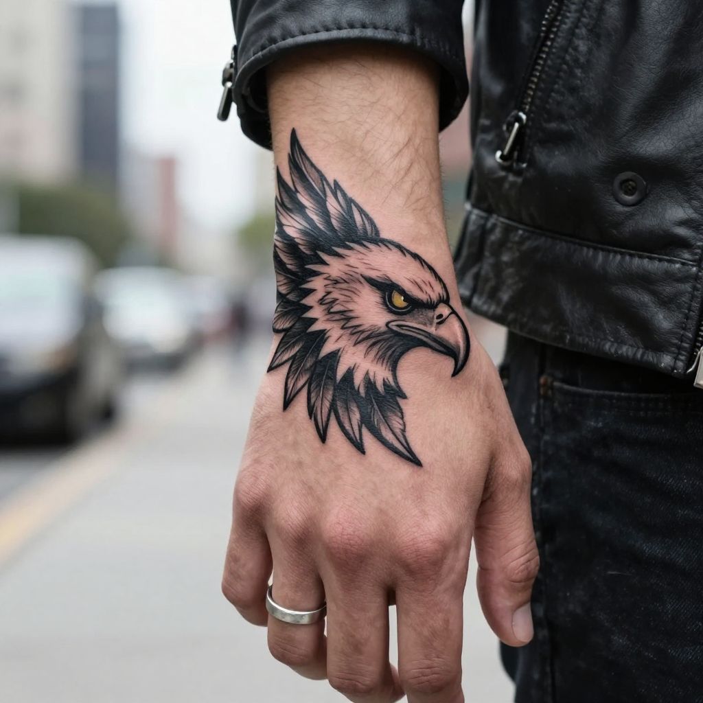 Eagle Head hand tattoo idea for men