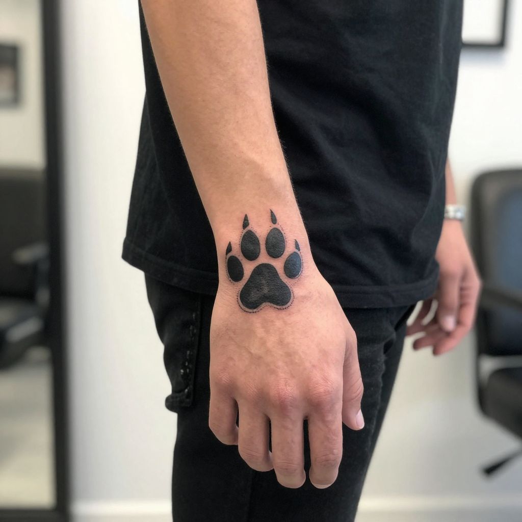 Wolf Paw Print hand tattoo idea for men