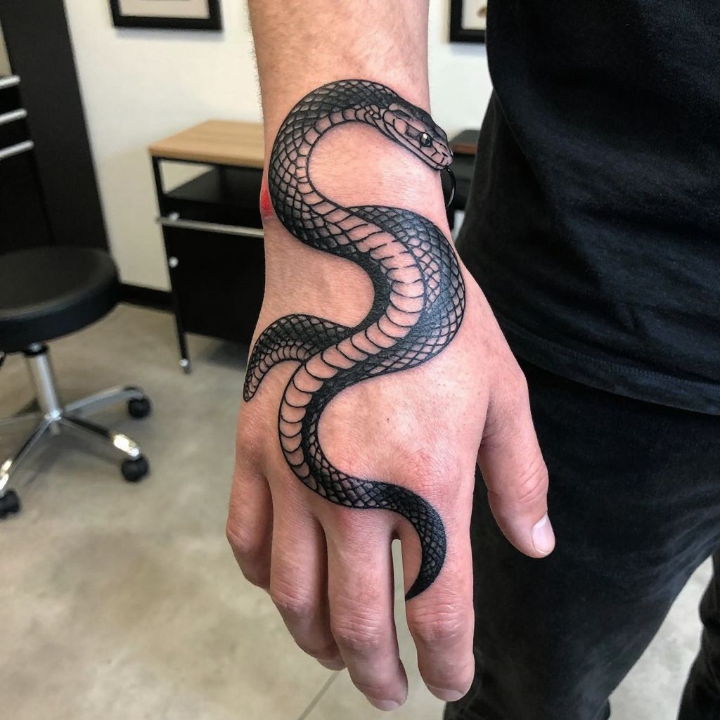 Snake Wrapped Around the Hand tattoo idea for men