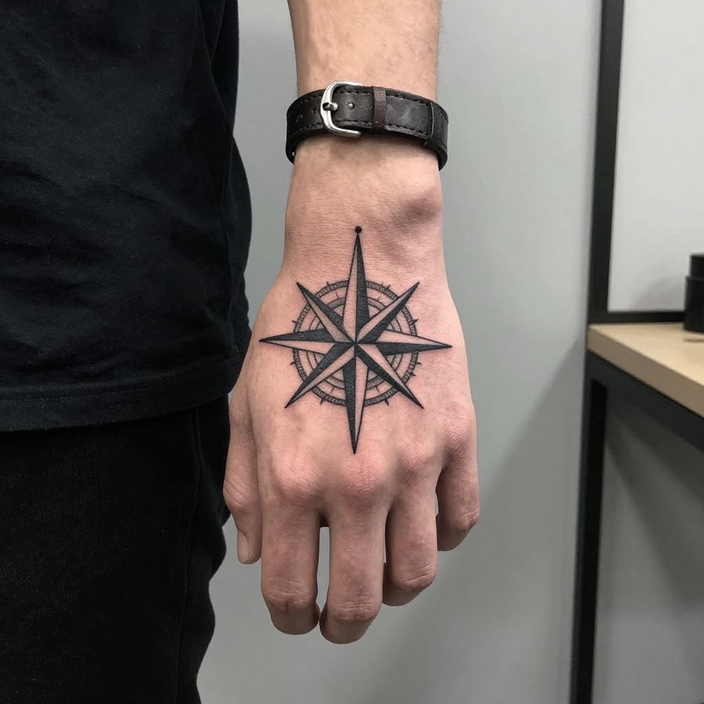 Compass Rose hand tattoo idea for men