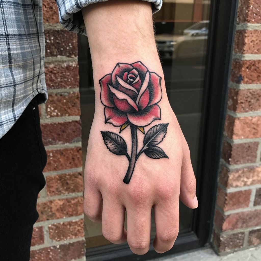 Rose with Dark Shading hand tattoo idea for men